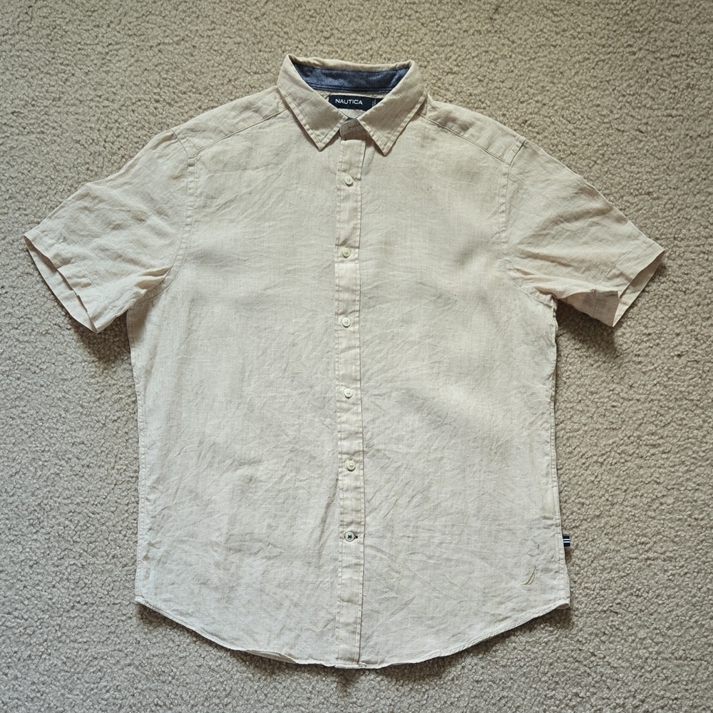 Nautica Men's Beige Linen Short Sleeve Shirt M